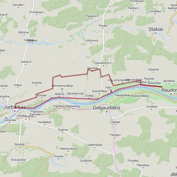 Map miniature of "Gravel Route: Skirsnemunė Loop" cycling inspiration in Vidurio ir vakarų Lietuvos regionas, Lithuania. Generated by Tarmacs.app cycling route planner