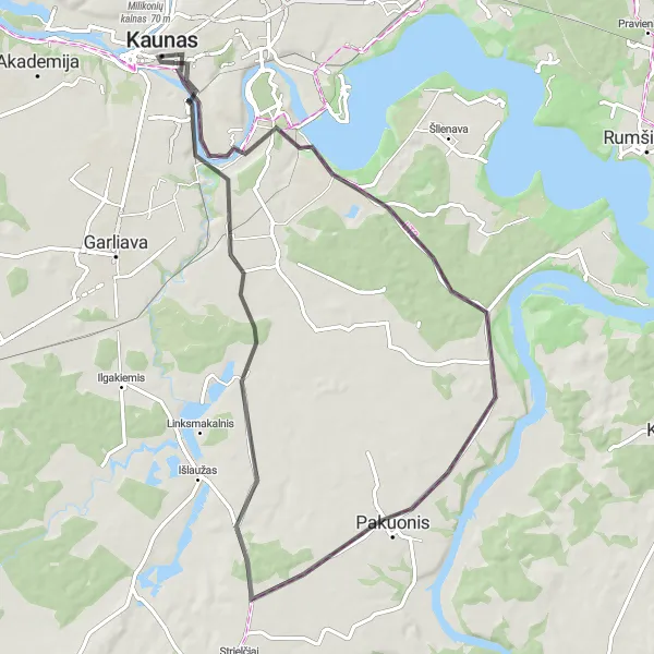 Map miniature of "The Rural Charms and Cultural Gems" cycling inspiration in Vidurio ir vakarų Lietuvos regionas, Lithuania. Generated by Tarmacs.app cycling route planner