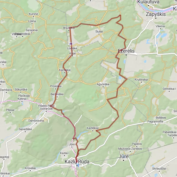 Map miniature of "Exploring Ežerėlis Gravel Adventure" cycling inspiration in Vidurio ir vakarų Lietuvos regionas, Lithuania. Generated by Tarmacs.app cycling route planner