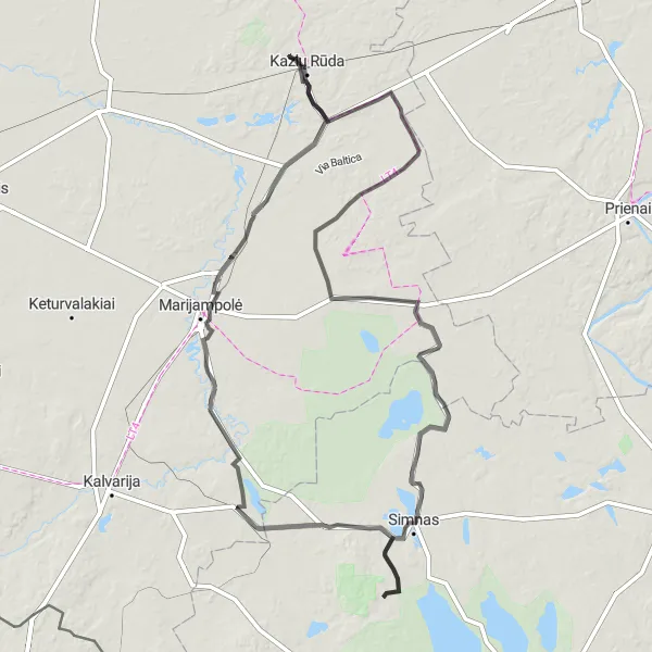 Map miniature of "The Amazing Plateau Ride" cycling inspiration in Vidurio ir vakarų Lietuvos regionas, Lithuania. Generated by Tarmacs.app cycling route planner