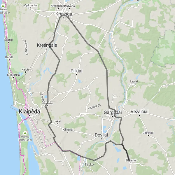 Map miniature of "Jokūbavas Loop" cycling inspiration in Vidurio ir vakarų Lietuvos regionas, Lithuania. Generated by Tarmacs.app cycling route planner