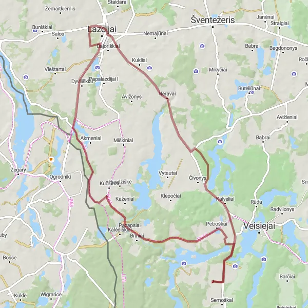 Map miniature of "Mėčiūnai Adventure" cycling inspiration in Vidurio ir vakarų Lietuvos regionas, Lithuania. Generated by Tarmacs.app cycling route planner