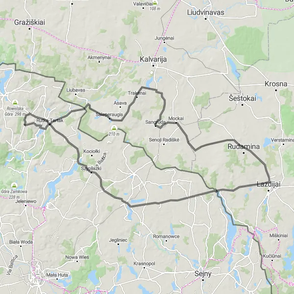 Map miniature of "Galiniai Loop" cycling inspiration in Vidurio ir vakarų Lietuvos regionas, Lithuania. Generated by Tarmacs.app cycling route planner