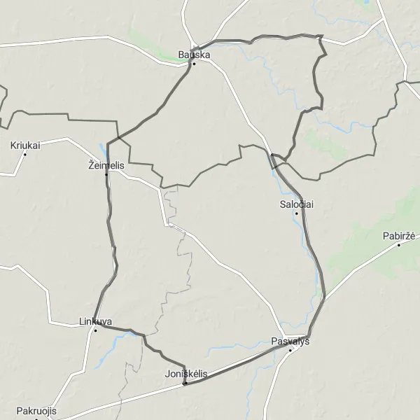 Map miniature of "The Skatu tornis Loop" cycling inspiration in Vidurio ir vakarų Lietuvos regionas, Lithuania. Generated by Tarmacs.app cycling route planner