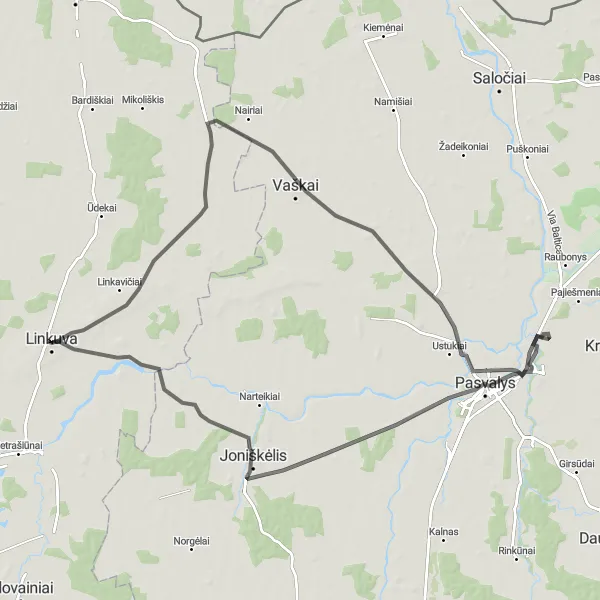 Map miniature of "The Vytartai Circular Route" cycling inspiration in Vidurio ir vakarų Lietuvos regionas, Lithuania. Generated by Tarmacs.app cycling route planner