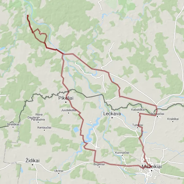 Map miniature of "The Off-Road Adventure" cycling inspiration in Vidurio ir vakarų Lietuvos regionas, Lithuania. Generated by Tarmacs.app cycling route planner