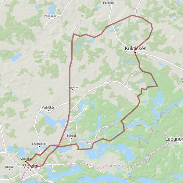 Map miniature of "The Gravel Explorer" cycling inspiration in Vidurio ir vakarų Lietuvos regionas, Lithuania. Generated by Tarmacs.app cycling route planner