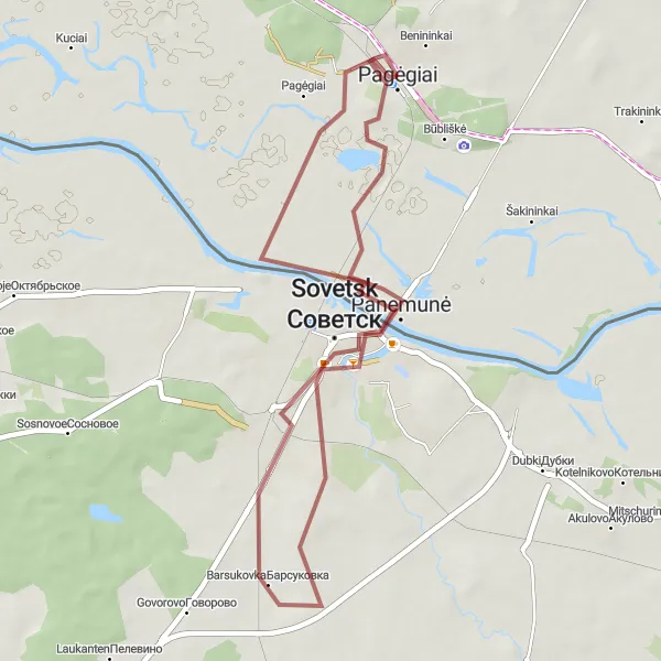 Map miniature of "Panemunė Loop" cycling inspiration in Vidurio ir vakarų Lietuvos regionas, Lithuania. Generated by Tarmacs.app cycling route planner