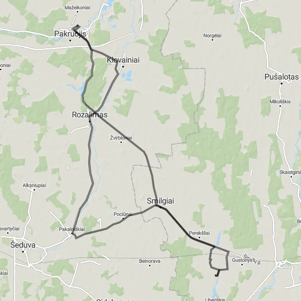 Map miniature of "The Scenic Road Tour" cycling inspiration in Vidurio ir vakarų Lietuvos regionas, Lithuania. Generated by Tarmacs.app cycling route planner