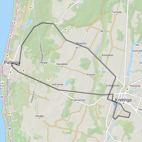 Map miniature of "Scenic Road Cycling Route from Palanga" cycling inspiration in Vidurio ir vakarų Lietuvos regionas, Lithuania. Generated by Tarmacs.app cycling route planner