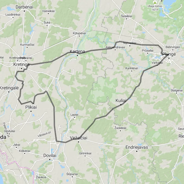 Map miniature of "The Cultural Exploration of Plungė and Surroundings" cycling inspiration in Vidurio ir vakarų Lietuvos regionas, Lithuania. Generated by Tarmacs.app cycling route planner