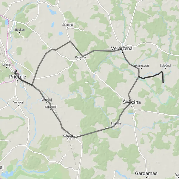 Map miniature of "Priekulė-Historical Road Tour" cycling inspiration in Vidurio ir vakarų Lietuvos regionas, Lithuania. Generated by Tarmacs.app cycling route planner
