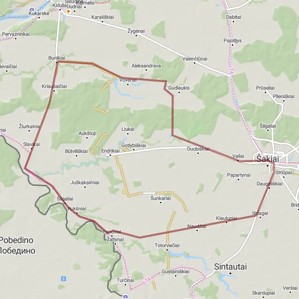 Map miniature of "The Gravel Adventure" cycling inspiration in Vidurio ir vakarų Lietuvos regionas, Lithuania. Generated by Tarmacs.app cycling route planner