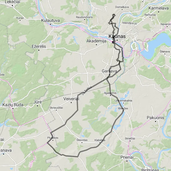 Map miniature of "Sargėnai to Milikoniai Round-Trip" cycling inspiration in Vidurio ir vakarų Lietuvos regionas, Lithuania. Generated by Tarmacs.app cycling route planner