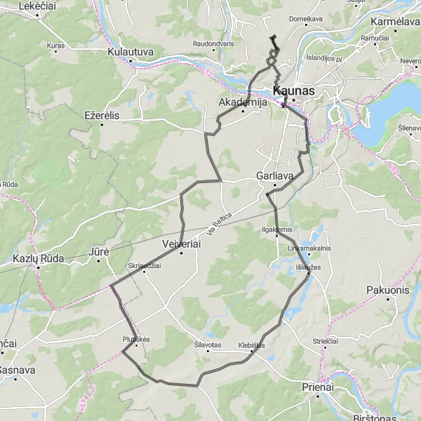 Map miniature of "Road Cycling Adventure near Sargėnai" cycling inspiration in Vidurio ir vakarų Lietuvos regionas, Lithuania. Generated by Tarmacs.app cycling route planner