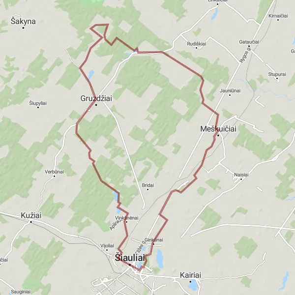 Map miniature of "Discovering Rural Charm - Meškuičiai" cycling inspiration in Vidurio ir vakarų Lietuvos regionas, Lithuania. Generated by Tarmacs.app cycling route planner