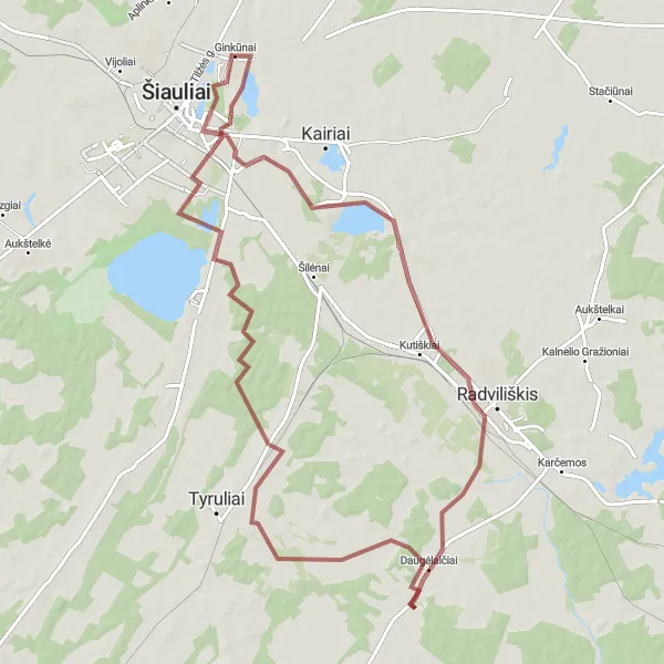 Map miniature of "Polekėlė and Rėkyva Exploration" cycling inspiration in Vidurio ir vakarų Lietuvos regionas, Lithuania. Generated by Tarmacs.app cycling route planner