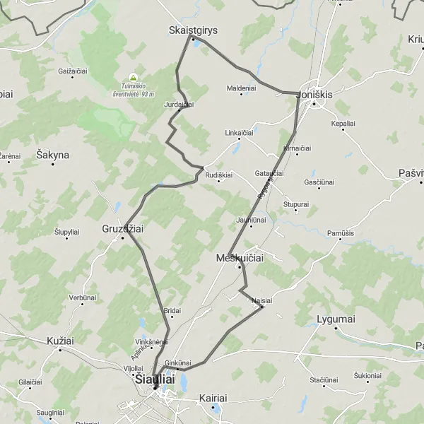 Map miniature of "Across Jurdaičiai and Skaistgirys" cycling inspiration in Vidurio ir vakarų Lietuvos regionas, Lithuania. Generated by Tarmacs.app cycling route planner