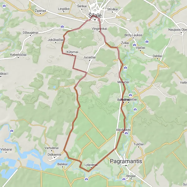 Map miniature of "The Genių Jūra Adventure" cycling inspiration in Vidurio ir vakarų Lietuvos regionas, Lithuania. Generated by Tarmacs.app cycling route planner