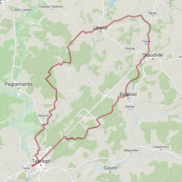 Map miniature of "Enchanting Countryside Discoveries" cycling inspiration in Vidurio ir vakarų Lietuvos regionas, Lithuania. Generated by Tarmacs.app cycling route planner