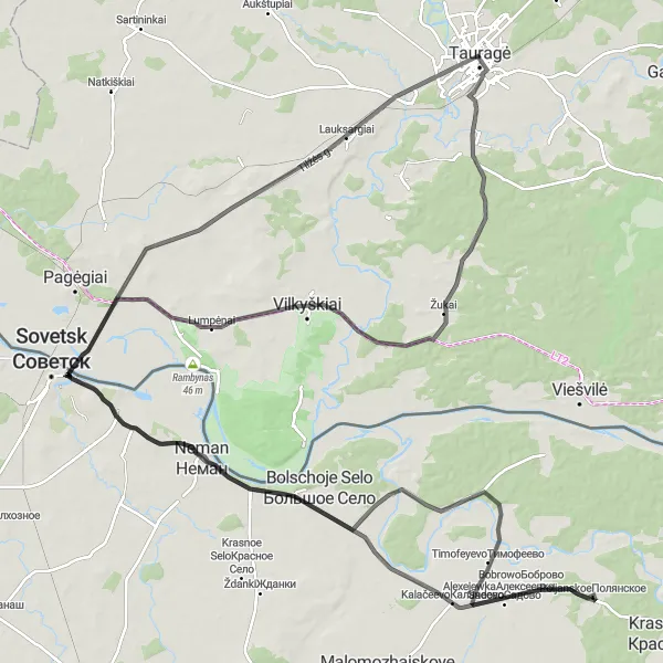 Map miniature of "Discovering the Rural Beauty of Western Lithuania" cycling inspiration in Vidurio ir vakarų Lietuvos regionas, Lithuania. Generated by Tarmacs.app cycling route planner