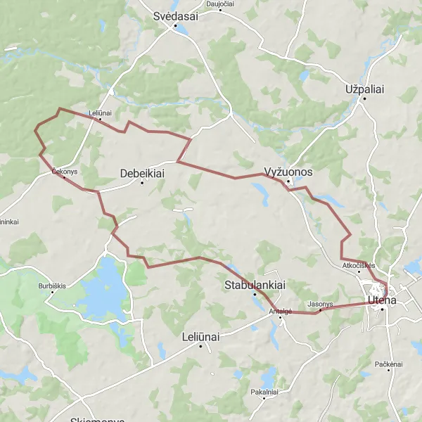 Map miniature of "The Gravel Discovery" cycling inspiration in Vidurio ir vakarų Lietuvos regionas, Lithuania. Generated by Tarmacs.app cycling route planner