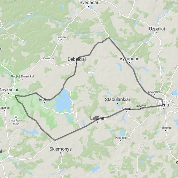 Map miniature of "The Cultural Road Loop" cycling inspiration in Vidurio ir vakarų Lietuvos regionas, Lithuania. Generated by Tarmacs.app cycling route planner