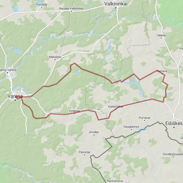 Map miniature of "Gravel Adventure in the Vilnius Region" cycling inspiration in Vidurio ir vakarų Lietuvos regionas, Lithuania. Generated by Tarmacs.app cycling route planner