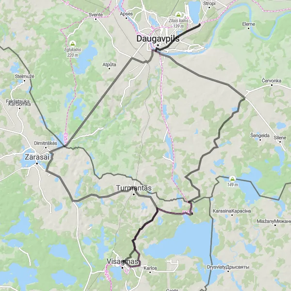 Map miniature of "Visaginas - Barteliškė Loop" cycling inspiration in Vidurio ir vakarų Lietuvos regionas, Lithuania. Generated by Tarmacs.app cycling route planner