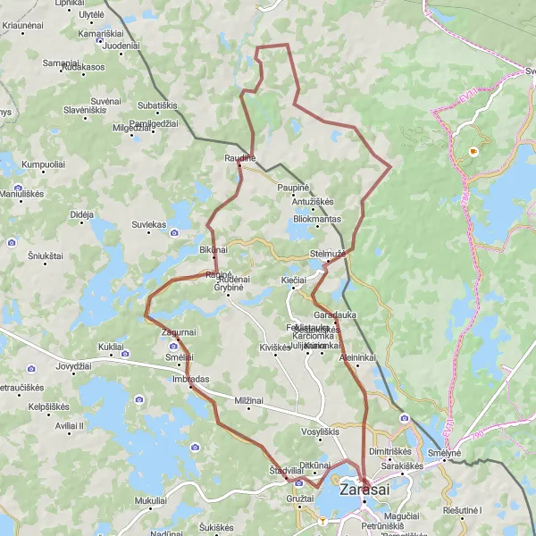 Map miniature of "Gravel Delight" cycling inspiration in Vidurio ir vakarų Lietuvos regionas, Lithuania. Generated by Tarmacs.app cycling route planner