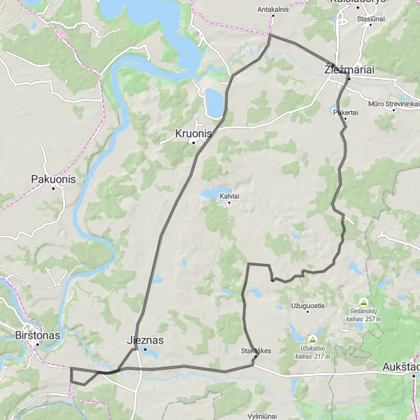 Map miniature of "Discover the Bubliai Loop" cycling inspiration in Vidurio ir vakarų Lietuvos regionas, Lithuania. Generated by Tarmacs.app cycling route planner