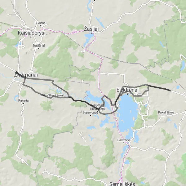 Map miniature of "Turloviškės and Elektrėnai Adventure" cycling inspiration in Vidurio ir vakarų Lietuvos regionas, Lithuania. Generated by Tarmacs.app cycling route planner