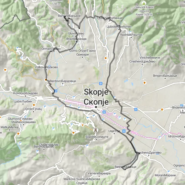 Map miniature of "Lake Adventure Ride" cycling inspiration in Severna Makedonija, Macedonia. Generated by Tarmacs.app cycling route planner