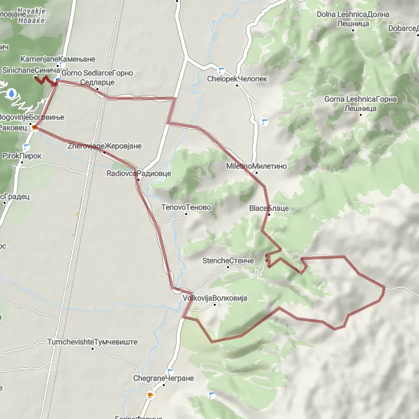 Map miniature of "Rural Bliss" cycling inspiration in Severna Makedonija, Macedonia. Generated by Tarmacs.app cycling route planner