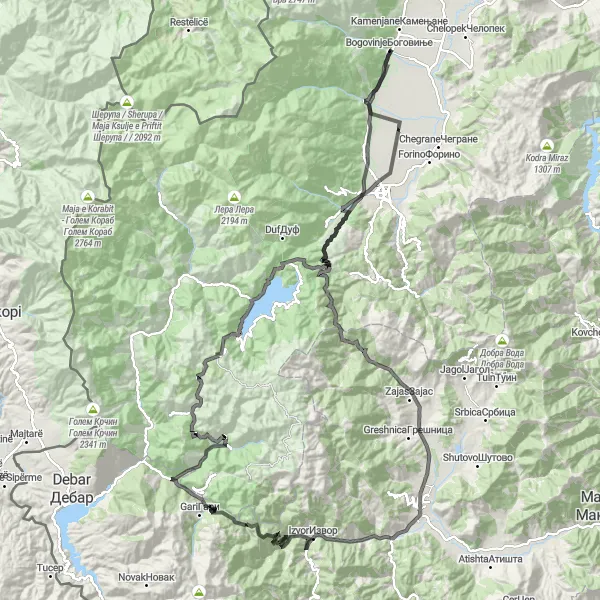 Map miniature of "The Mountain Challenge" cycling inspiration in Severna Makedonija, Macedonia. Generated by Tarmacs.app cycling route planner