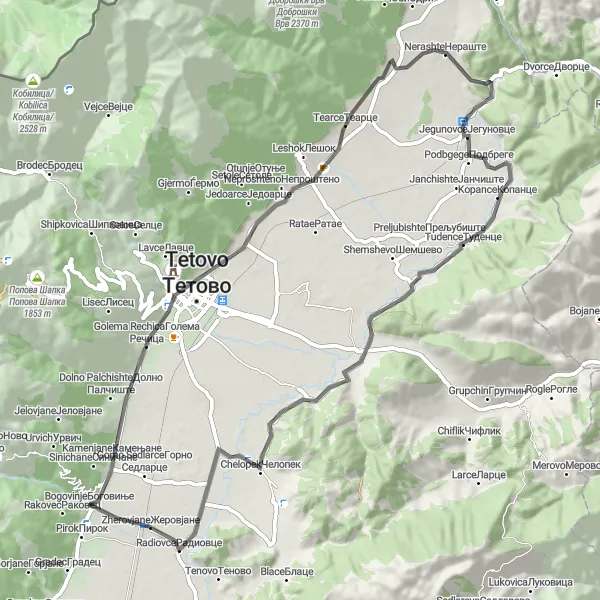 Map miniature of "The Hidden Treasures" cycling inspiration in Severna Makedonija, Macedonia. Generated by Tarmacs.app cycling route planner