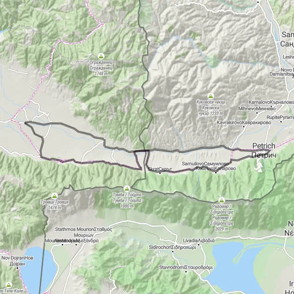 Map miniature of "Thrilling Adventure to Novo Selo" cycling inspiration in Severna Makedonija, Macedonia. Generated by Tarmacs.app cycling route planner