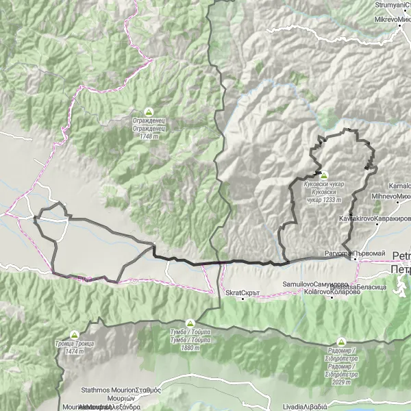 Map miniature of "Bosilovo - A Scenic Road Bike Ride" cycling inspiration in Severna Makedonija, Macedonia. Generated by Tarmacs.app cycling route planner