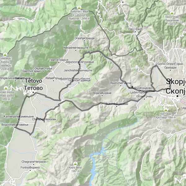 Map miniature of "Zlokukjani Challenge" cycling inspiration in Severna Makedonija, Macedonia. Generated by Tarmacs.app cycling route planner