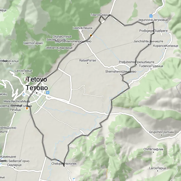 Map miniature of "Cultural Tour through Tetovo and Its Surroundings" cycling inspiration in Severna Makedonija, Macedonia. Generated by Tarmacs.app cycling route planner