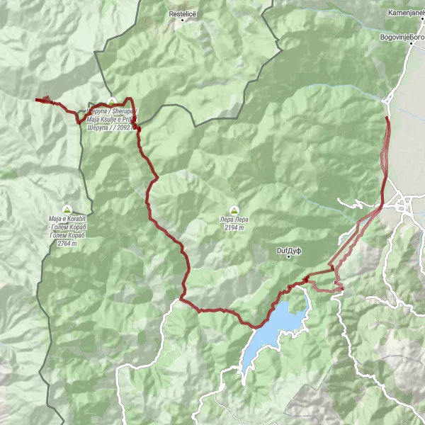 Map miniature of "Gravel adventure through Macedonia's countryside" cycling inspiration in Severna Makedonija, Macedonia. Generated by Tarmacs.app cycling route planner