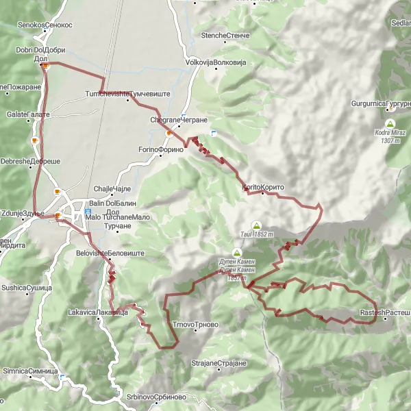 Map miniature of "Gravel Adventure: Dobri Dol - Gostivar Route" cycling inspiration in Severna Makedonija, Macedonia. Generated by Tarmacs.app cycling route planner