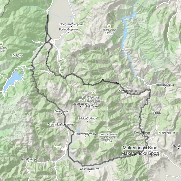 Map miniature of "Gostivar - Vrapchishte Adventure" cycling inspiration in Severna Makedonija, Macedonia. Generated by Tarmacs.app cycling route planner