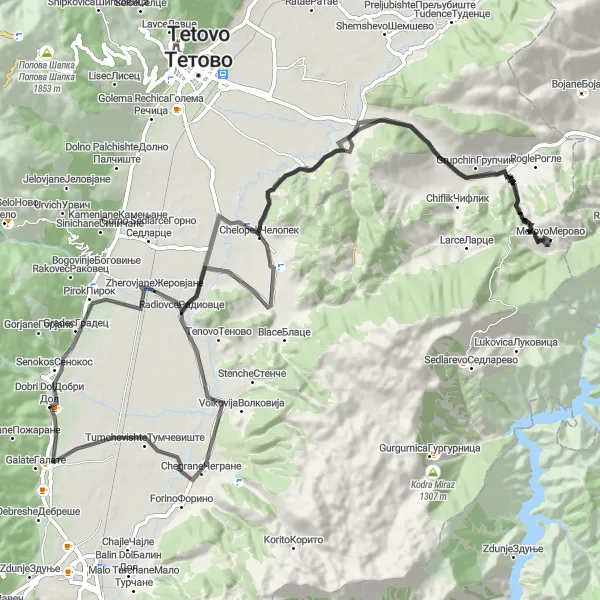 Map miniature of "Dobri Dol - Toplica Loop" cycling inspiration in Severna Makedonija, Macedonia. Generated by Tarmacs.app cycling route planner