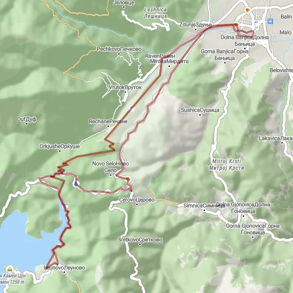 Map miniature of "Gravel Adventure Around Mavrovo Lake" cycling inspiration in Severna Makedonija, Macedonia. Generated by Tarmacs.app cycling route planner