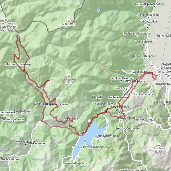 Map miniature of "Raven Gravel Ride" cycling inspiration in Severna Makedonija, Macedonia. Generated by Tarmacs.app cycling route planner