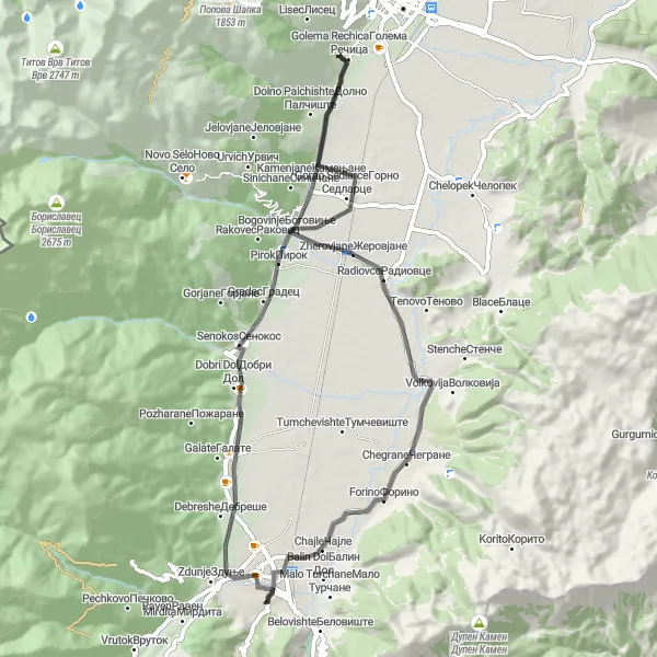 Map miniature of "Kalnik Loop" cycling inspiration in Severna Makedonija, Macedonia. Generated by Tarmacs.app cycling route planner