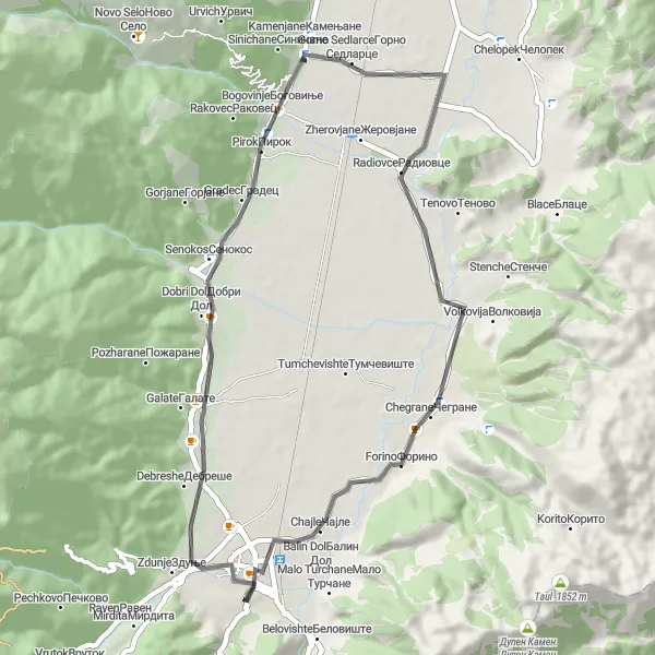 Map miniature of "River Valley Delight" cycling inspiration in Severna Makedonija, Macedonia. Generated by Tarmacs.app cycling route planner