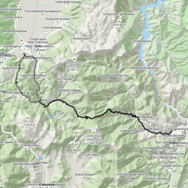 Map miniature of "Gostivar Adventure" cycling inspiration in Severna Makedonija, Macedonia. Generated by Tarmacs.app cycling route planner