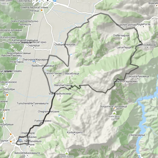 Map miniature of "The Panoramic Road Challenge" cycling inspiration in Severna Makedonija, Macedonia. Generated by Tarmacs.app cycling route planner